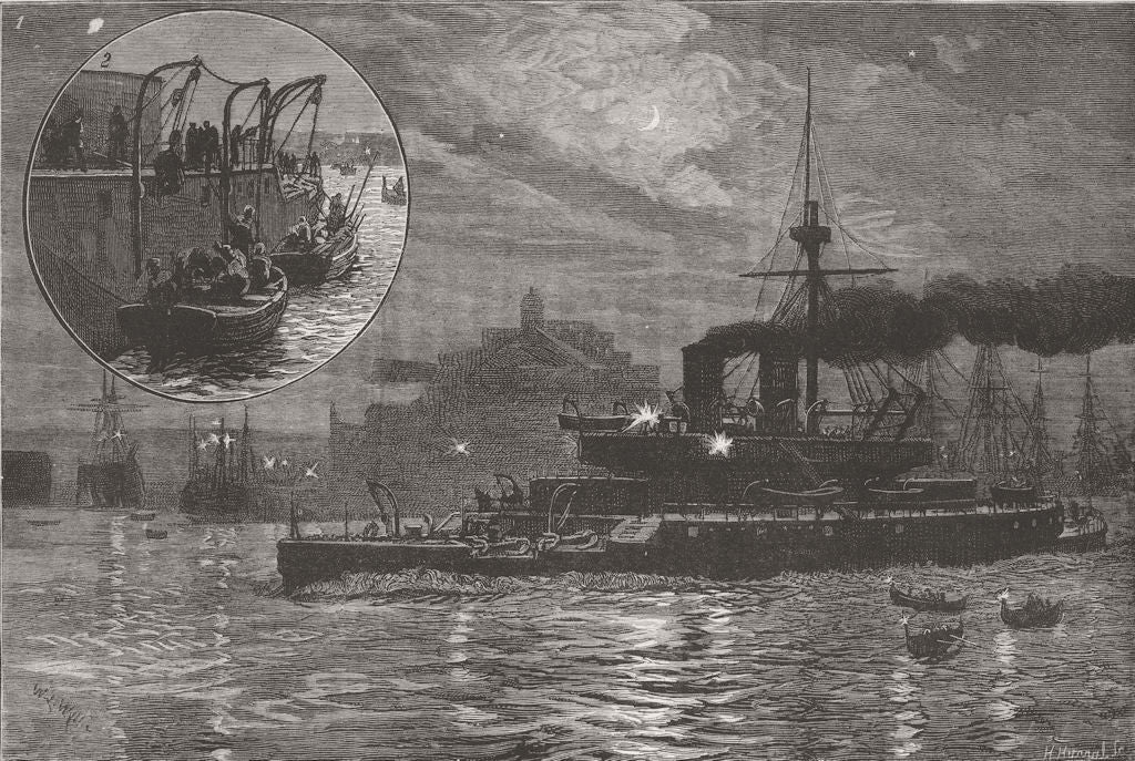 MALTA. HMS Thunderer, harbour  1881 old antique vintage print picture